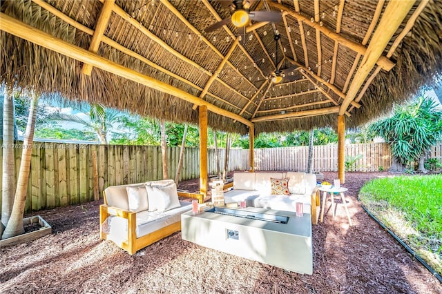 view of patio with an outdoor hangout area and a fenced backyard