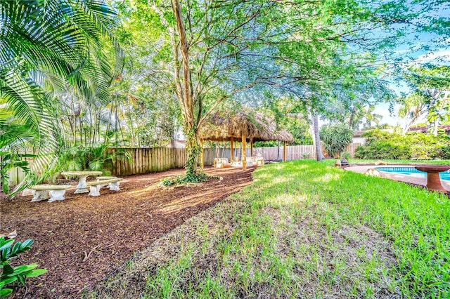 view of yard featuring a fenced backyard and a fenced in pool