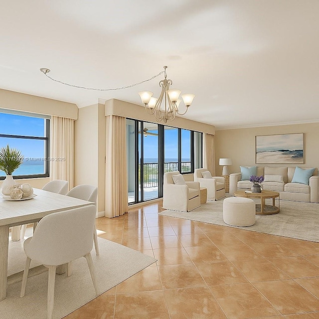 300 Three Islands Blvd Unit 518, Hallandale Beach, FL 33009 - dining room with a chandelier, plenty of natural light, and light tile patterned floors