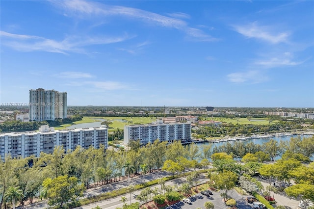 bird's eye view with a view of city and a water view