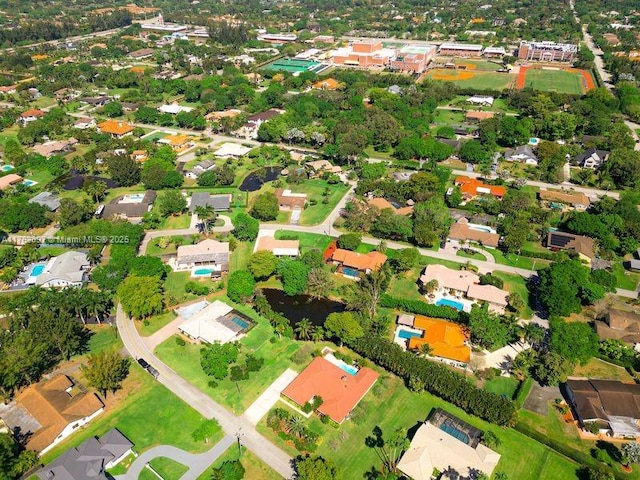 birds eye view of property with a residential view