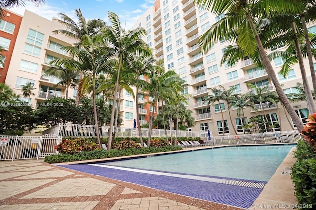 view of swimming pool with fence