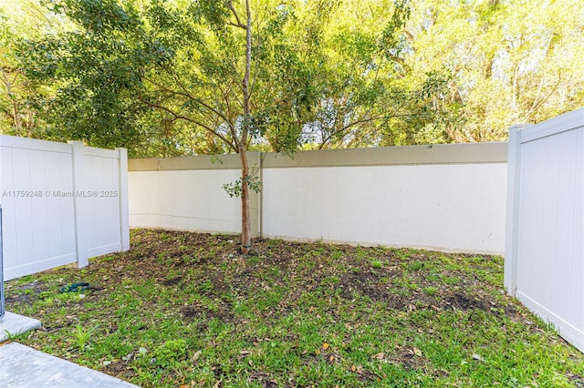 view of yard with a fenced backyard