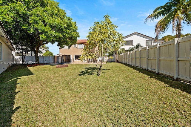 view of yard with a patio and a fenced backyard