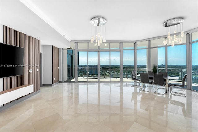 3535 S Ocean Dr Unit 2606, Hollywood, FL 33019 - dining area with a chandelier, a wall of windows, and marble tiled floors