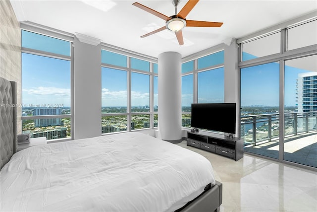 3535 S Ocean Dr Unit 2606, Hollywood, FL 33019 - bedroom featuring access to exterior, floor to ceiling windows, and a ceiling fan