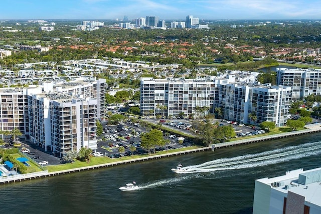 drone / aerial view with a water view and a city view