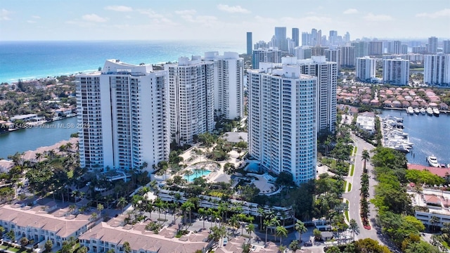 bird's eye view with a water view and a city view