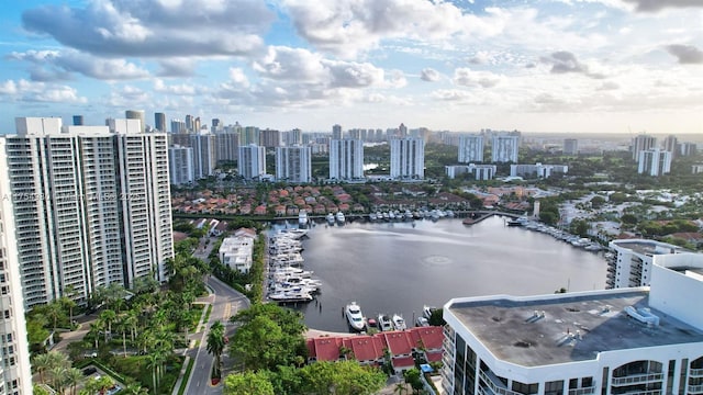 bird's eye view with a water view and a city view