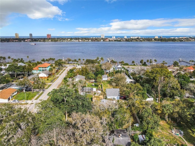 bird's eye view featuring a water view