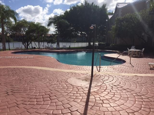 view of pool featuring a patio area and fence