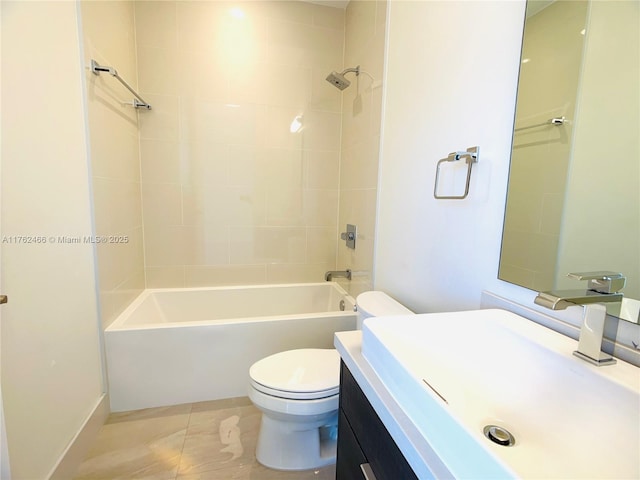 bathroom with shower / washtub combination, toilet, and vanity