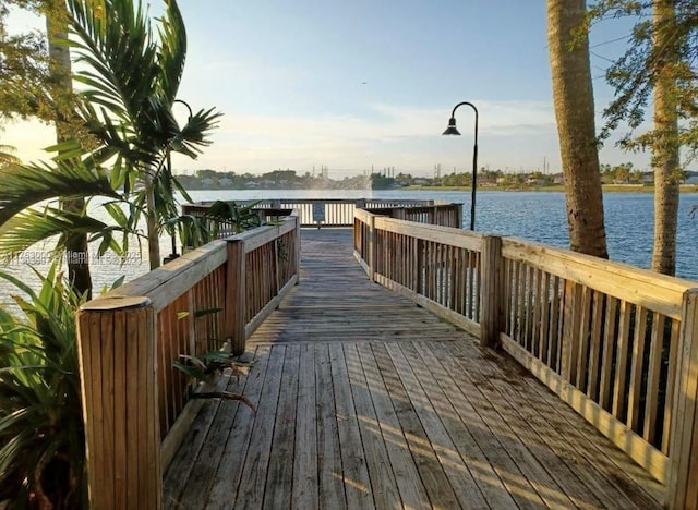 view of dock with a water view