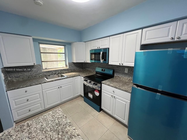 kitchen featuring a sink, tasteful backsplash, appliances with stainless steel finishes, and white cabinetry