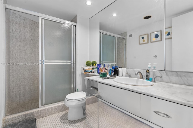 1111 Crandon Blvd Unit B506, Key Biscayne, FL 33149 - full bath with vanity, toilet, a shower stall, tile patterned flooring, and recessed lighting