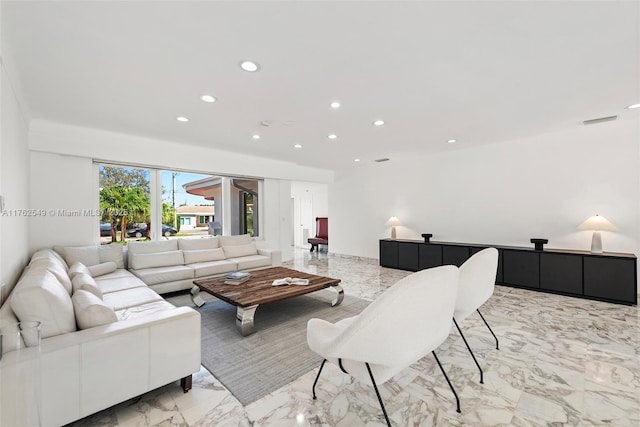 1690 Daytonia Rd, Miami Beach, FL 33141 - living room with recessed lighting and light marble finish floors