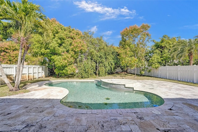 view of swimming pool featuring a patio area, a fenced in pool, and a fenced backyard