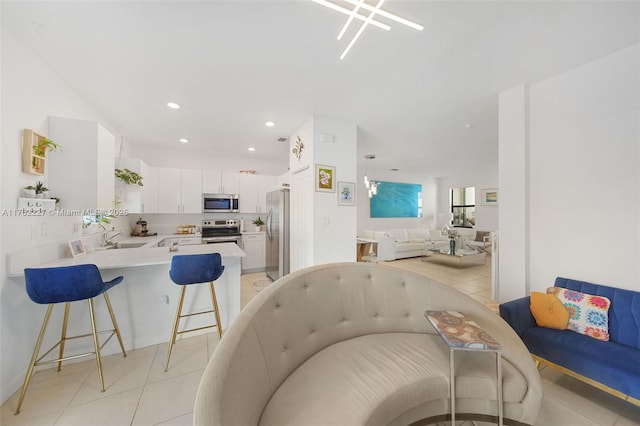 interior space featuring recessed lighting and light tile patterned flooring