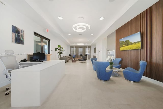 interior space featuring wooden walls and recessed lighting