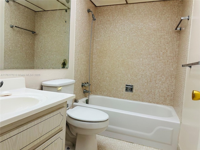 full bath with toilet, vanity, and shower / tub combination