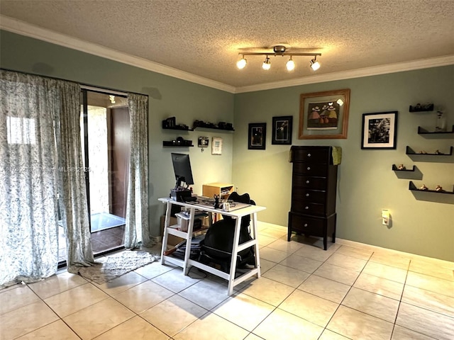 9015 SW 125th Ave Unit N109, Miami, FL 33186 - home office featuring light tile patterned flooring, crown molding, and a textured ceiling