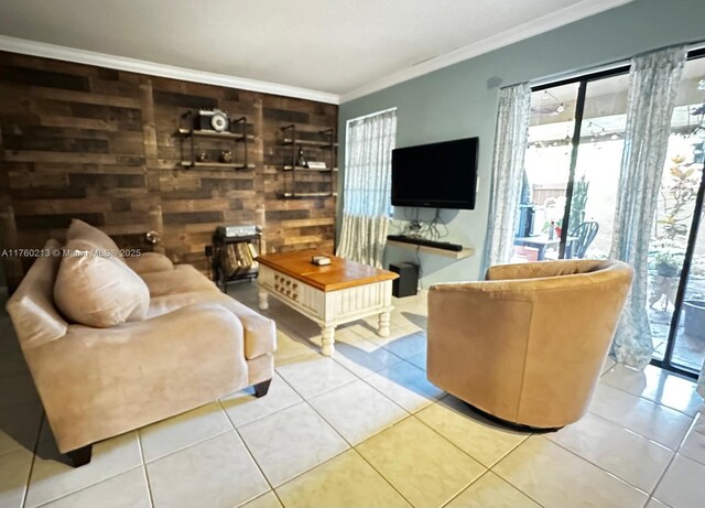 9015 SW 125th Ave Unit N109, Miami, FL 33186 - tiled living area with crown molding and wooden walls