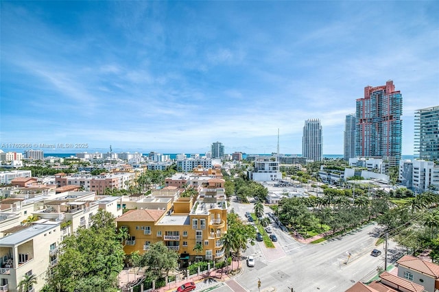 drone / aerial view with a city view