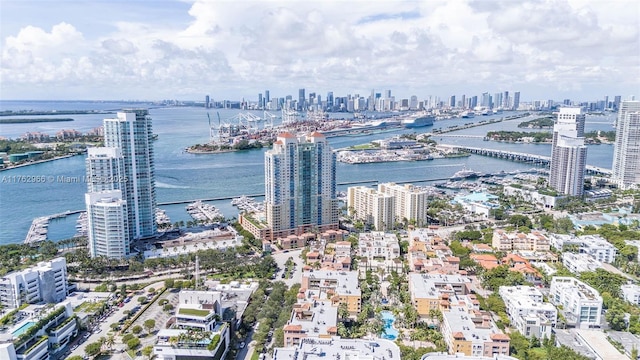 bird's eye view with a city view and a water view