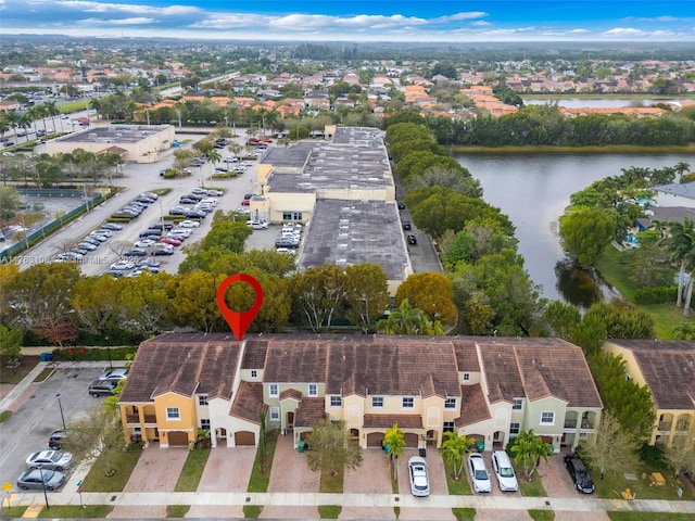 aerial view with a water view