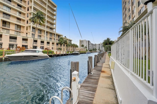 dock area with a water view