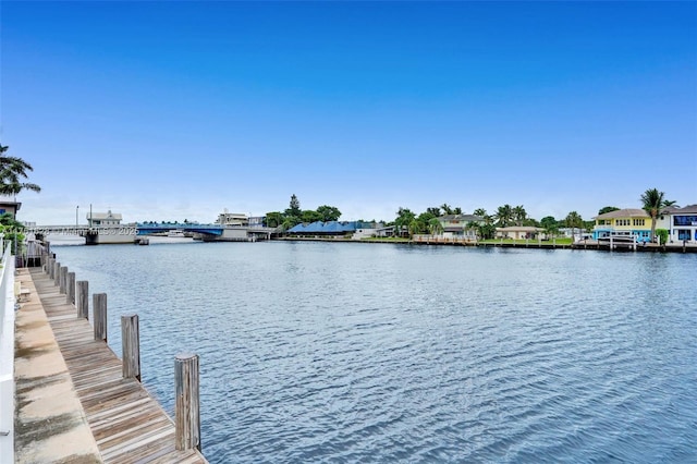 view of dock with a water view