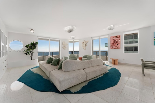 tiled living room with baseboards