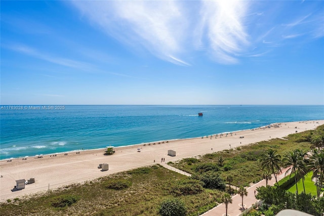 view of water feature with a beach view