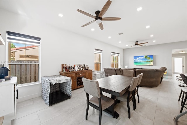 dining room with recessed lighting, visible vents, and a wealth of natural light