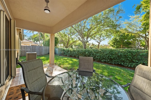 view of patio / terrace featuring outdoor dining area and a fenced backyard