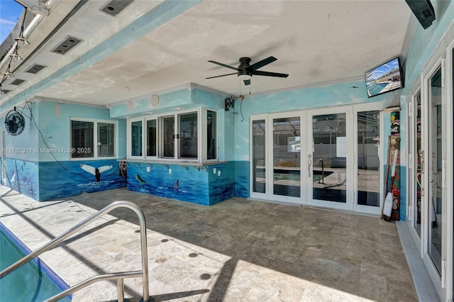 view of patio featuring french doors and a ceiling fan