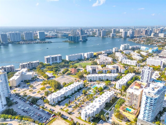 aerial view with a view of city and a water view