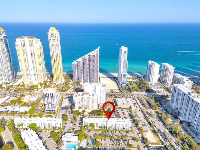 aerial view with a view of city and a water view