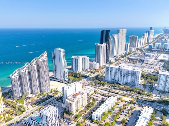 drone / aerial view with a water view and a city view