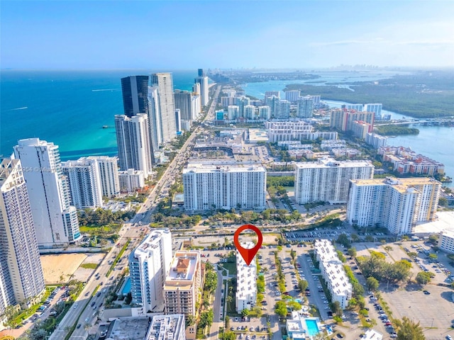 aerial view with a view of city and a water view