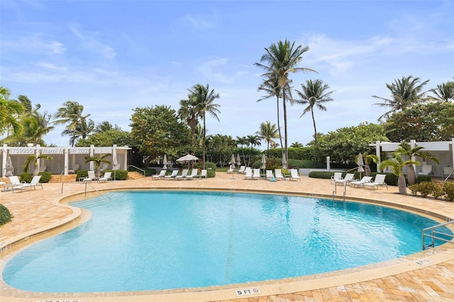 community pool featuring a patio and fence