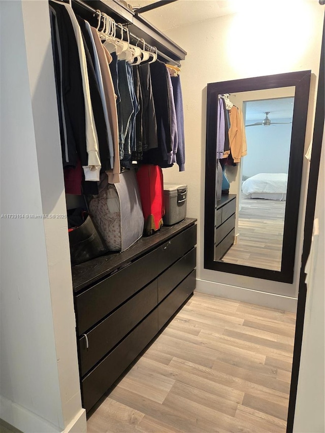 spacious closet with light wood finished floors