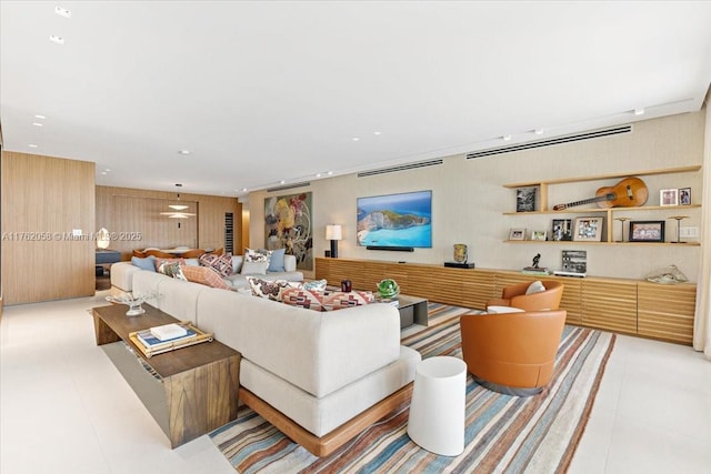 living room featuring light tile patterned floors