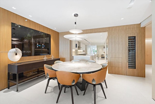 dining space with wine cooler