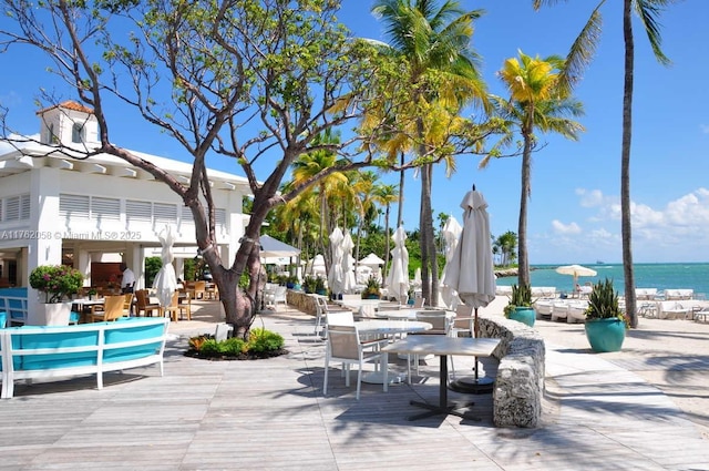 view of patio / terrace featuring a water view