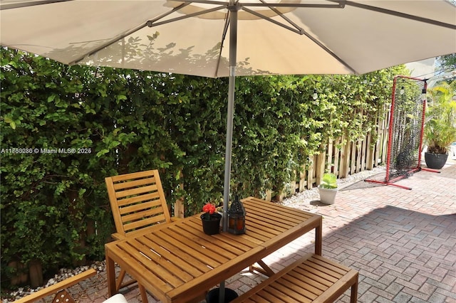 view of patio / terrace featuring outdoor dining space and fence