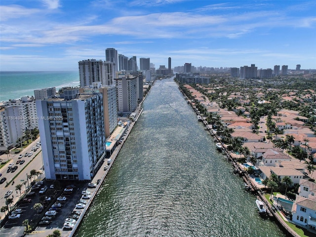 bird's eye view with a view of city and a water view