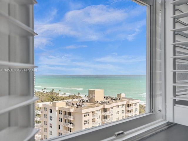 view of water feature with a view of the beach