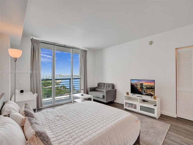 325 S Biscayne Blvd Unit 1520, Miami, FL 33131 - bedroom with access to outside, baseboards, wood finished floors, and a wall of windows