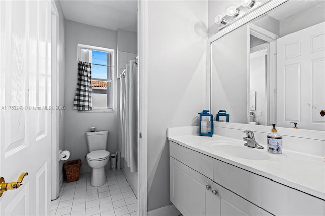 full bath with tile patterned floors, toilet, and vanity